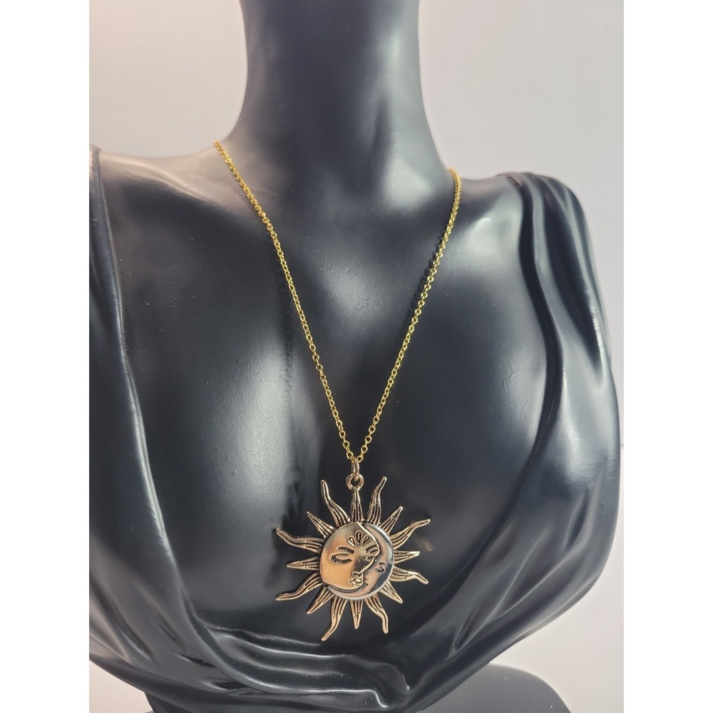 Gold Silver Tone Sun Moon Pendant Necklace Celestial Two Tone Boho Jewelry